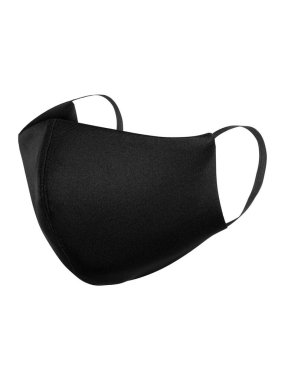 Doktor maskesi beyaz arka planda izole edilmiş, Corona virüs koruması. Siyah maske 2019 'dan korumak için.