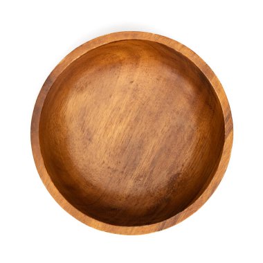 Empty wooden bowls isolated on white background. Wood bowl top view. Collection. clipart