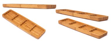 Boş kase ya da tepsi. Beyaza izole edilmiş meyve sekizleri ve fındıklar için..