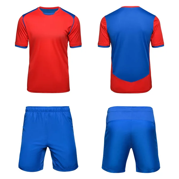 Uniformes de fútbol deportivo camisa y pantalones cortos aislados sobre fondo blanco —  Fotos de Stock
