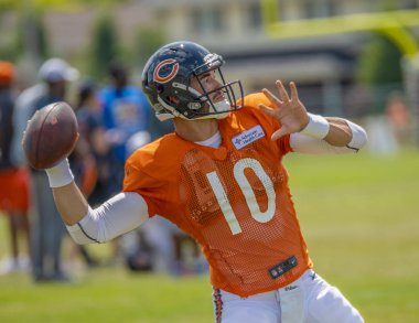 Bourbonnais, Illinois-4 Ağustos 2018: Chicago Bears eğitim kampı. Mitch Trubinsky #10.