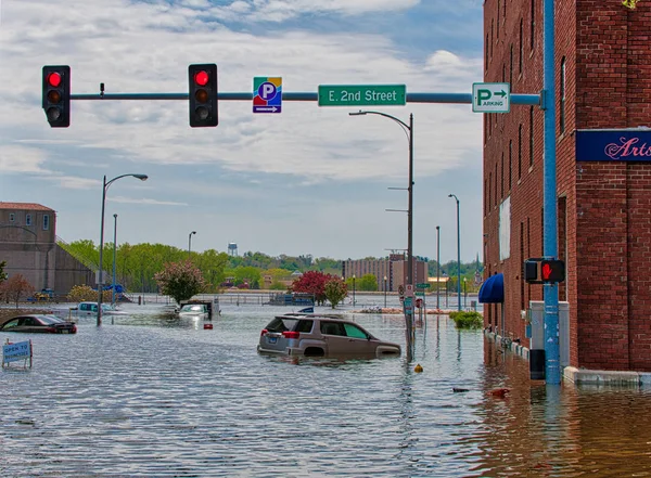 Mayo 2019 Inundación Centro Davenport Iowa Después Que Dique Rompió Fotos De Stock