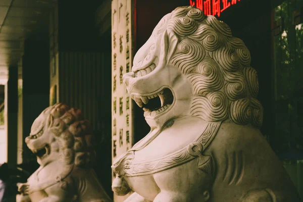 Estatua de león chino cerca de la orilla — Foto de Stock
