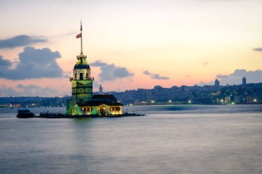 Kız Towerturkey - Orta Doğu, Istanbul, uzun pozlama panoramik manzaralı