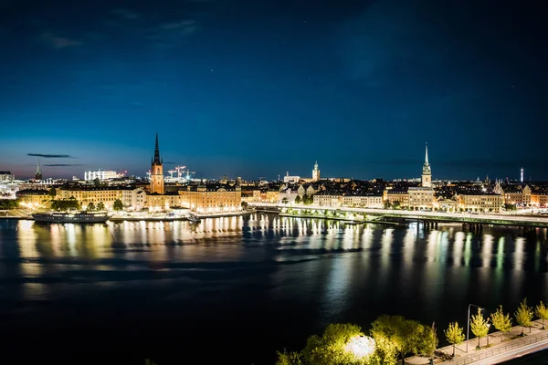 Vista Panorâmica Cidade Velha Suécia Estocolmo Gamla Stan Uma Noite — Fotografia de Stock