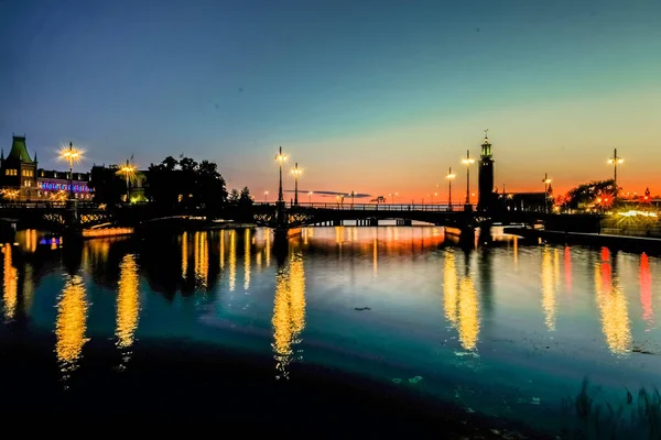 Panoramatické Zobrazení Staré Město Švédsku Stockholm Gamla Stan Letní Noci — Stock fotografie