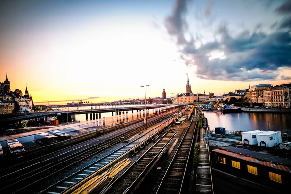 Panoramatické Zobrazení Staré Město Švédsku Stockholm Gamla Stan Letní Noci — Stock fotografie