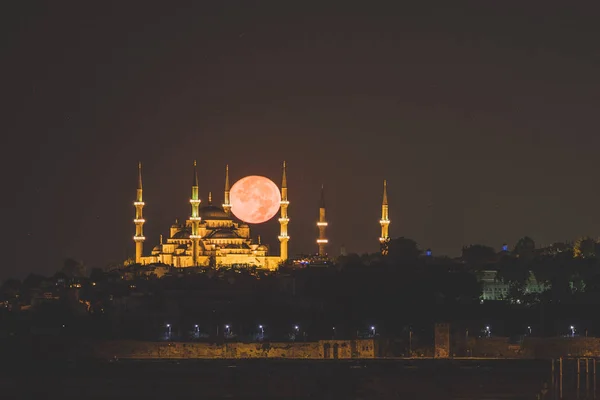 Super Blue Blood Moon Sultanahmet Mosque Istanbul Turkey Stock Photo