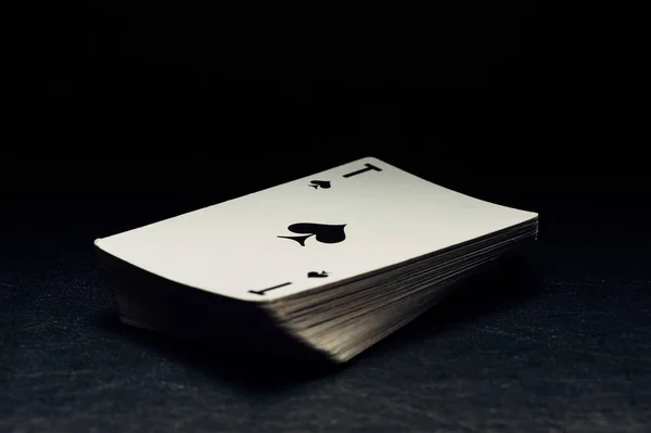 Deck Cards Black Background Ace Spades — Stock Photo, Image