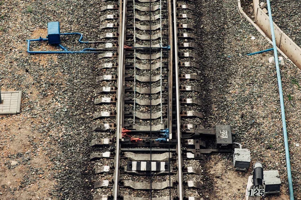 Trilhos Estrada Ferro Interruptor Trilhos Visão Superior Padrão — Fotografia de Stock