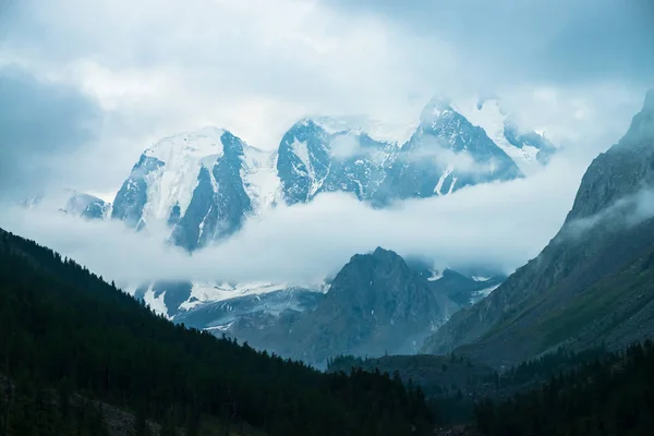 Lage Wolk Voor Enorme Gletsjer Gigantische Besneeuwde Rocky Mountains Onder — Stockfoto