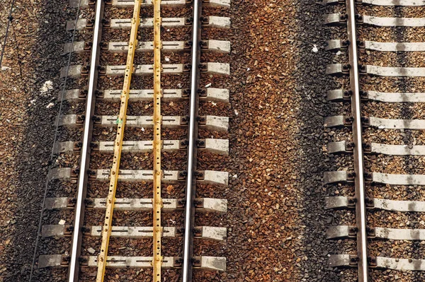Railroad tracks, Switch,  rails - top view. Pattern.