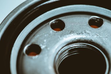 Kırmızı delikleri ile mavi yağ filtresi arka plan görüntüsü kapatın. Makro fotoğrafçılıkta otomatik bölümden sanat eseri.