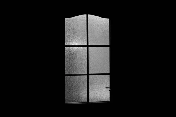 Ciemna Sylwetka Szklanych Drzwi Świetle Nadprzyrodzonym Zamknięty Samotnie Pokoju Drzwiami — Zdjęcie stockowe
