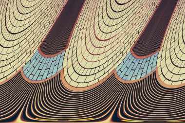 Sürrealist çarpık tuğla duvar. Fantastik mimari yapı. Illüstrasyon. Halüsinasyon.