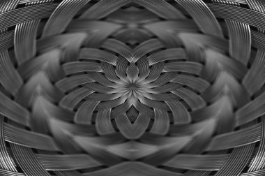 Simetrik gümüş metalik hasır doku yakın çekim. Hacimçelik yüzeyin detay arka planı. Makro soyut gri örgülü tel. Kopya alanı ile gerçeküstü şekil. Olağandışı siyah beyaz alan.