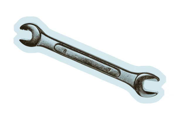 Old Grungy Wrench White Background Isolated Image Antiquare Spanner — Stock Photo, Image