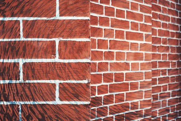 Unusual Brown Brick Wall Hallucinogen Surreal Graffiti Asymmetric Angle Uneven — Stock Photo, Image