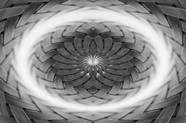 Simetrik gümüş metalik hasır doku yakın çekim. Hacimçelik yüzeyin detay arka planı. Makro soyut gri örgülü tel. Kopya alanı ile gerçeküstü şekil. Olağandışı siyah beyaz alan.