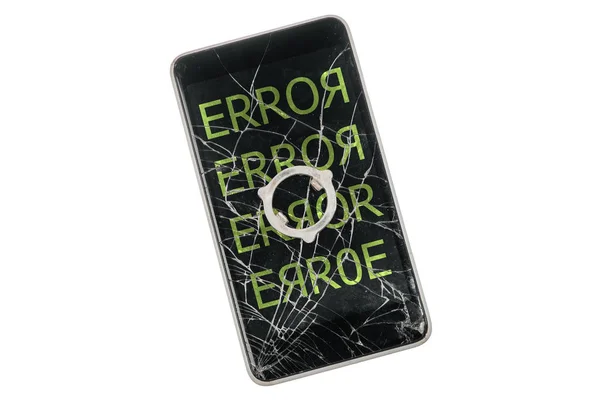 Moderno Telefone Quebrado Com Inscrição Verde Error Tela Fundo Branco — Fotografia de Stock