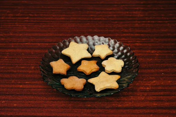 Ready Home Ginger Biscuits Form Stars Plate Alone — Stock Photo, Image