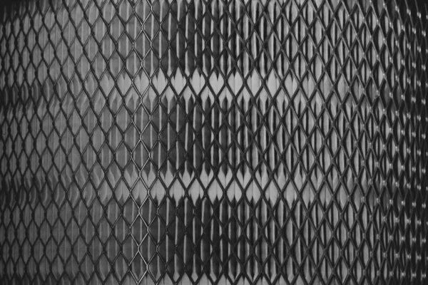 Fondo Monocromo Pared Redondeada Metálica Perforada Cerca Macro Fotografía Filtro —  Fotos de Stock