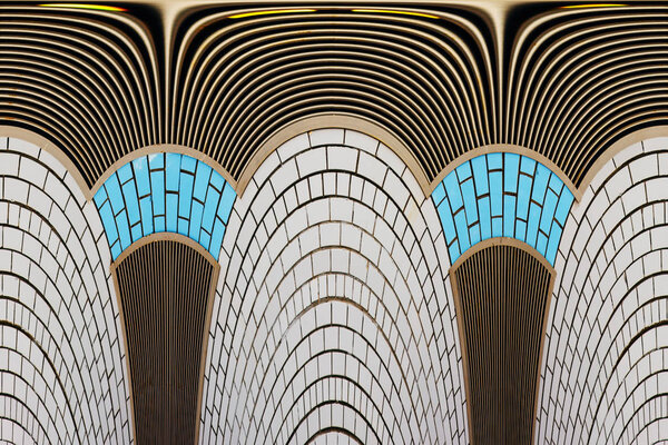 Surrealistic distorted brick wall. Fantastic architectural structure. Illustration. Texture. Template.