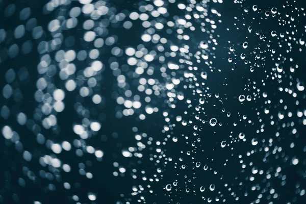 Dirty Window Glass Drops Rain Atmospheric Blue Background Raindrops Bokeh — Stock Photo, Image