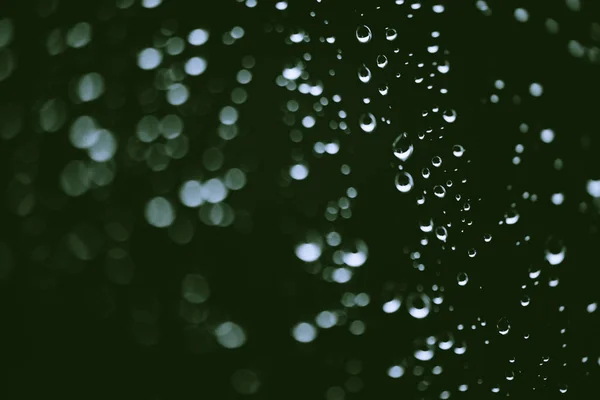 Dirty Window Glass Drops Rain Atmospheric Green Background Raindrops Bokeh — Stock Photo, Image