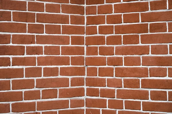 Czerwona Ściana Cegły Perspektywie Kąt Jest Środku Symetryczny Geometryczny Obraz — Zdjęcie stockowe