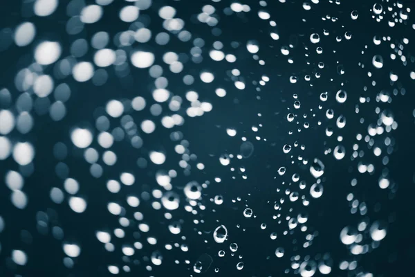 Dirty Window Glass Drops Rain Atmospheric Blue Background Raindrops Bokeh — Stock Photo, Image