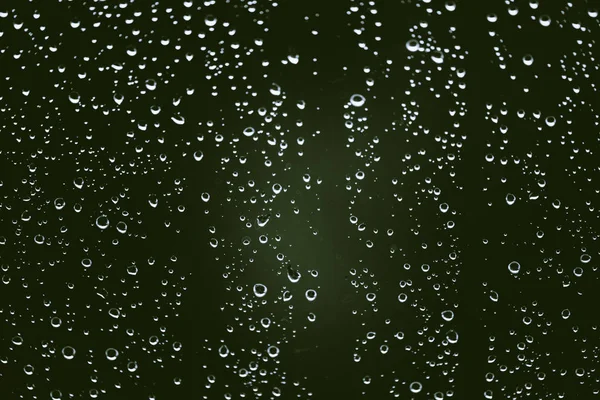 Dirty Window Glass Drops Rain Atmospheric Green Background Raindrops Droplets — Stock Photo, Image