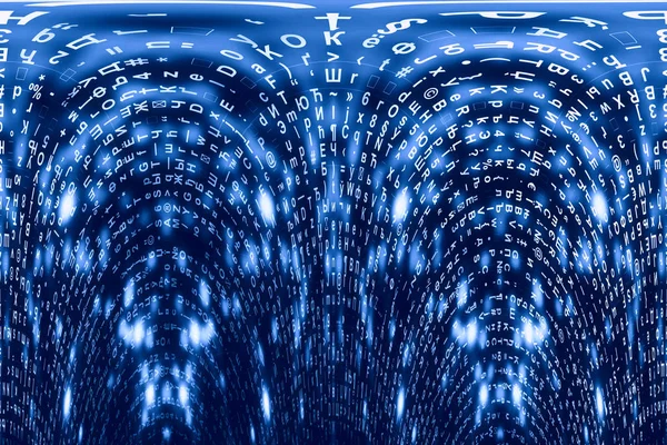 Blauer Matrix Digitaler Hintergrund Verzerrtes Cyberspace Konzept Figuren Fallen Matrix — Stockfoto