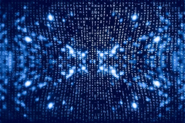 Niebieska Matryca Tle Cyfrowym Abstrakcyjna Koncepcja Cyberprzestrzeni Postacie Opadają Macierz — Zdjęcie stockowe