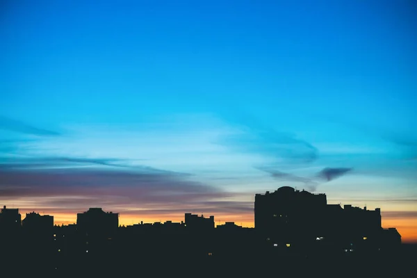 Αστικό Τοπίο Υπέροχη Ποικιλία Έντονη Αυγή Εκπληκτική Δραματική Μπλε Ουρανό — Φωτογραφία Αρχείου