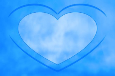 Açık bir günde mavi gökyüzünün ortasında çizilmiş bir kalp. Kopya alanı ile bulutlu doku ile boyalı kalp ile doğal arka plan. Aşk sembolü yakın çekim bulutlu gökyüzü. Pastel tonlarda Sevgililer günü görüntüsü.
