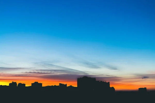 Cityscape Wonderful Varicolored Vivid Dawn Amazing Dramatic Blue Sky Purple — Stock Photo, Image