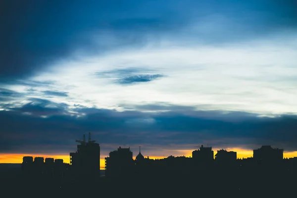 Cityscape Wonderful Varicolored Vivid Dawn Amazing Dramatic Blue Cloudy Sky — Stock Photo, Image