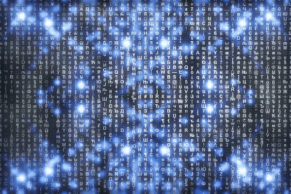 Matrix Auf Blauem Digitalen Hintergrund Figuren Fallen Symbolstrom Glänzende Virtuelle — Stockfoto