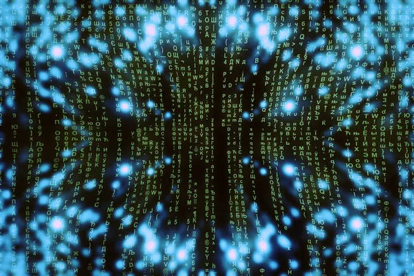 Blue Green Matrix Digital Background Abstract Cyberspace Concept Green Characters — Stock Photo, Image