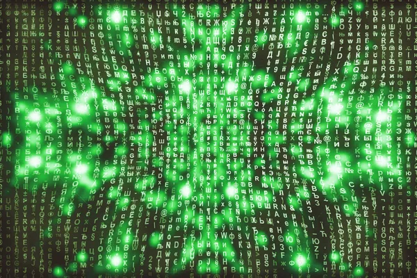 Zielona Macierz Cyfrowego Tła Abstrakcyjna Koncepcja Cyberprzestrzeni Postacie Opadają Macierz — Zdjęcie stockowe