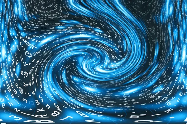Синій Матричний Цифровий Фон Концепція Кіберпростору Персонажі Падають Червоточину Зламана — стокове фото
