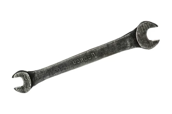 Beyaz Arka Planda Eski Grungy Anahtarı Antika Spanner Izole Görüntü — Stok fotoğraf