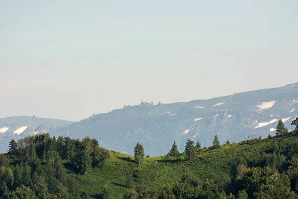 Beautiful Mountain Green Landscape Big Hills Snow Mountains Big Stones — 스톡 사진