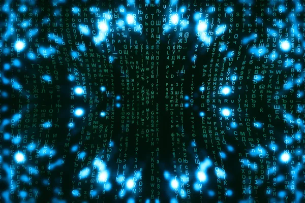 Blaugrüner Matrix Digitaler Hintergrund Abstraktes Cyberspace Konzept Grüne Schriftzeichen Fallen — Stockfoto
