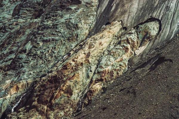 Ausläufer Des Riesigen Gletschers Erstaunliche Felsige Reliefs Mit Schnee Und — Stockfoto