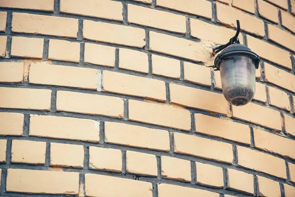 Retro Straat Lamp Beige Bakstenen Muur Van Gebouw Close Met — Stockfoto