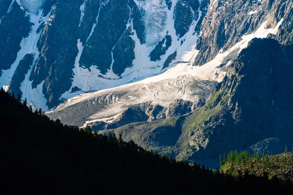 Amazing Huge Glacier Forest Close Snow Mountainside Giant Wonderful Snowy Stock Photo