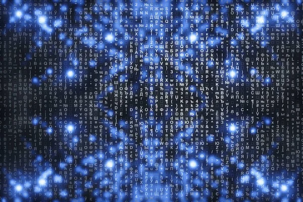 Matrix Blue Digital Background Characters Fall Stream Symbols Shiny Virtual — Stock Photo, Image