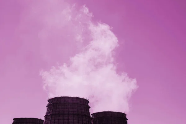 Three Big Tower Chpp Close Steam Wide Pipe Chp Sky — Stock Photo, Image